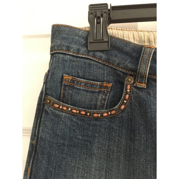 E by ECI BOHO Beaded Hem and Pockets Jean Capris, Size 6 Petite. - Picture 2 of 4